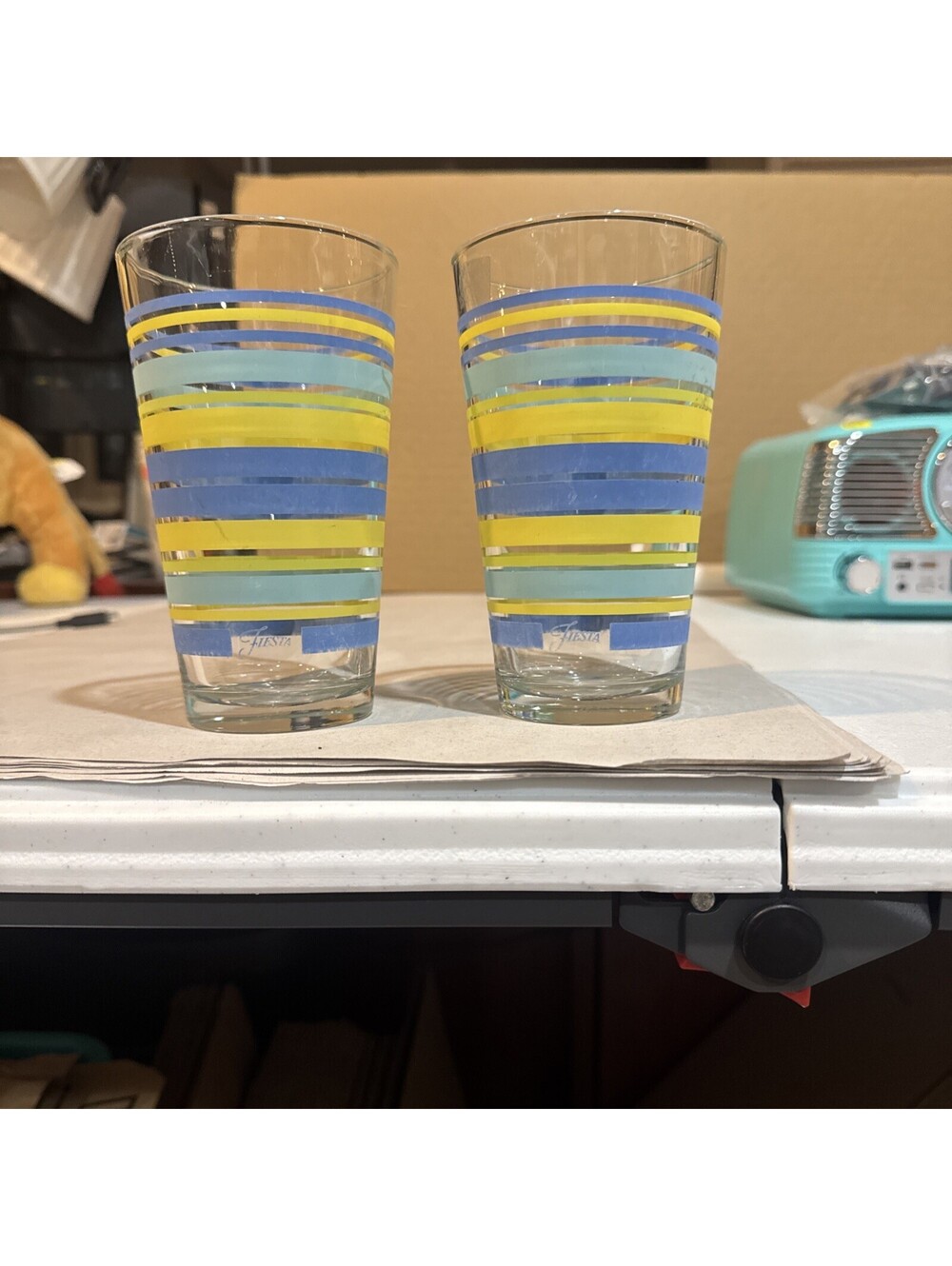 Vintage Fiesta Coordinates Blue/Yellow Striped Hi Ball set of 2